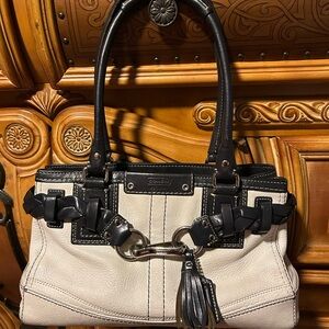 Coach Black and Cream Braided Leather Shoulder Bag